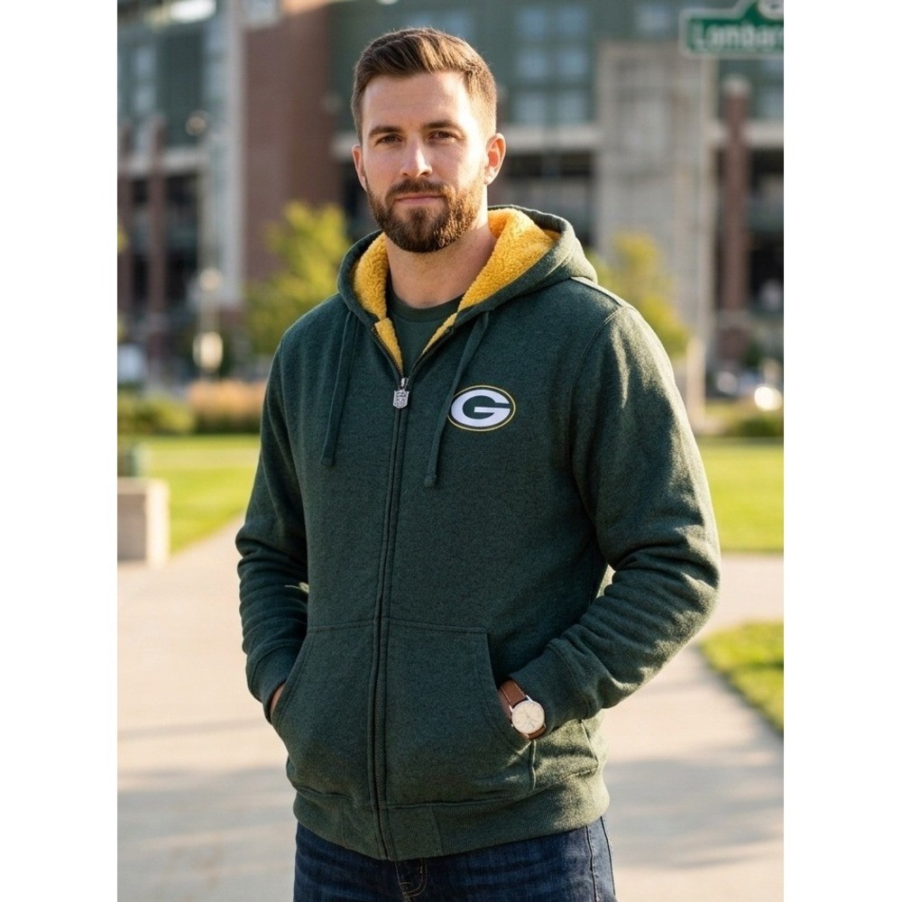NFL Pro‎ Line Green Bay Packers Piled Fleece Lined Full Zip Hoodie Men's Small